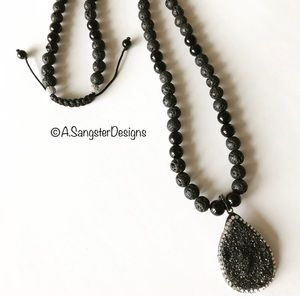 Men’s Onyx & Lava Stones + Druzy Pendant